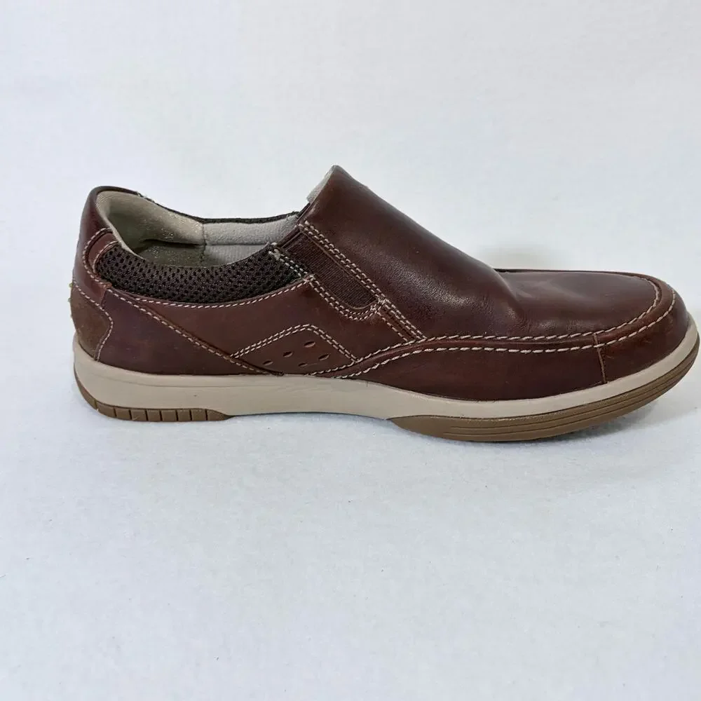Clarks Slip On Sneakers Mens 10 Wide Brown Leather Loafers Dress Shoes Comfort